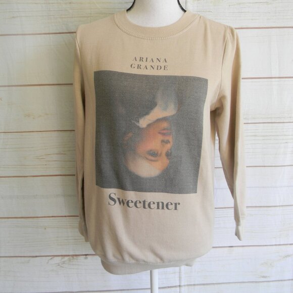 Ariana Grande Sweatshirt Womens XS TAN Sweetener Music Long Sleeve Graphic - Picture 1 of 5